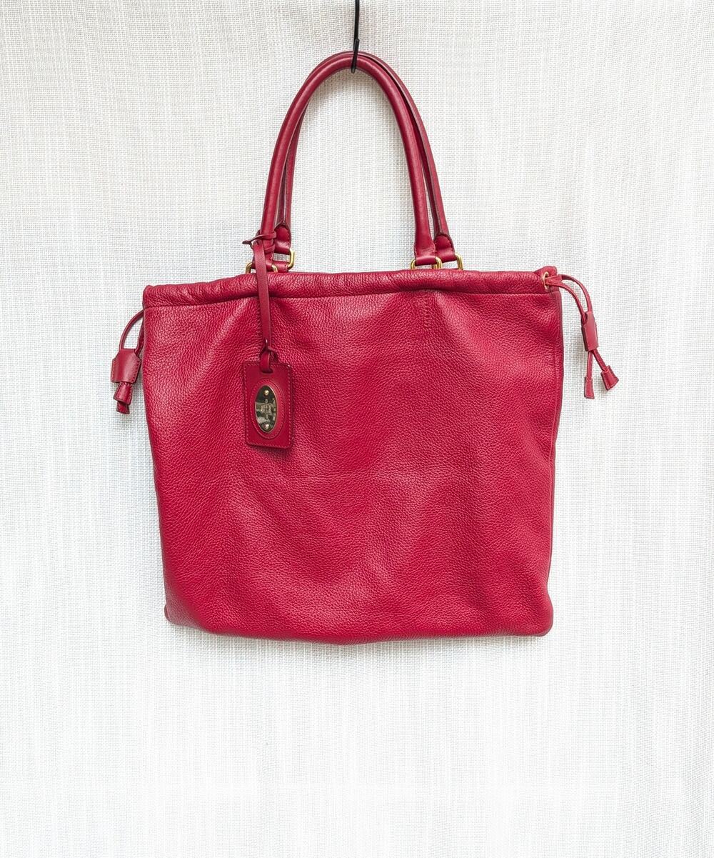 Etro Milano Red Leather Tote Bag Made in Italy Large Shopper Shoulder Bag
